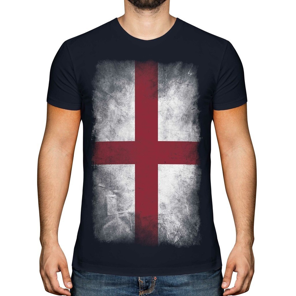 England St George Faded Flag Mens T-Shirt Top เสื้อฟุตบอลภาษาอังกฤษ