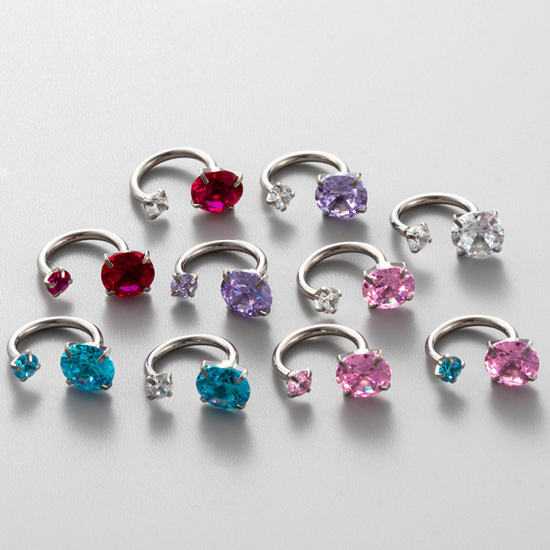 Henson คุณภาพสูง Niche Huazi ต่างหูเหล็กไทเทเนียมสกรูสองหัวแหวนเกือกม้าต่างหู Strobe Zircon ต่างหู