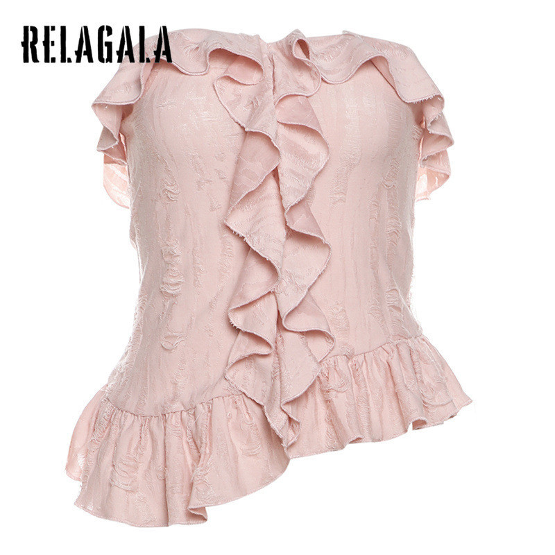 Relagala ใหม่ เสื้อท็อปลําลอง เข้ารูป เซ็กซี่ สีพื้น แฟชั่นเรียบง่าย สําหรับสตรี 2024