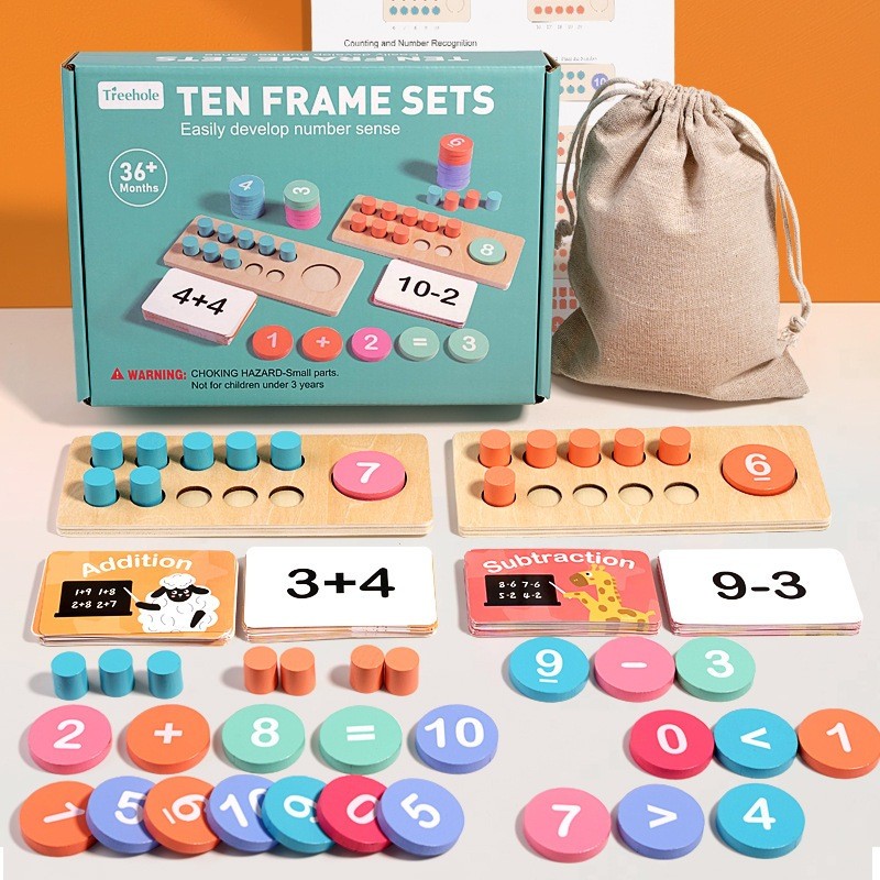 ของเล่นมอนเตสซอรี่ Ten Frame Unit Plus หมุดนับเลขคณิตศาสตร์