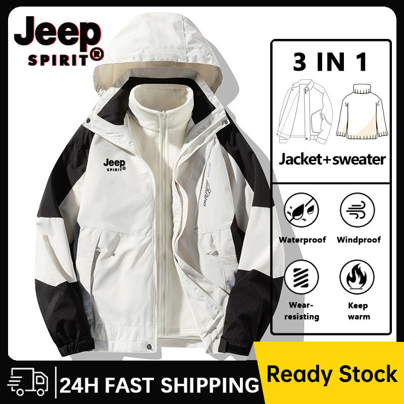 Jeep SPIRIT 3-in-1 เสื้อแจ็คเก็ตฤดูหนาวสําหรับผู้หญิงเสื้อแจ็คเก็ตกันน้ําและกันลมเสื้อแจ็คเก็ตเล่นสก