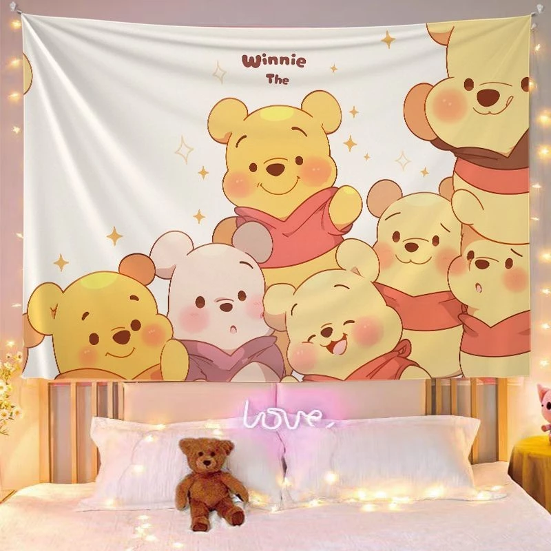 ผ้าพื้นหลังแขวนสไตล์ Winnie the Pooh INS น่ารัก สำหรับหอพักนักเรียน ห้องข้างเตียง ห้องนอน ผ้าแขวน