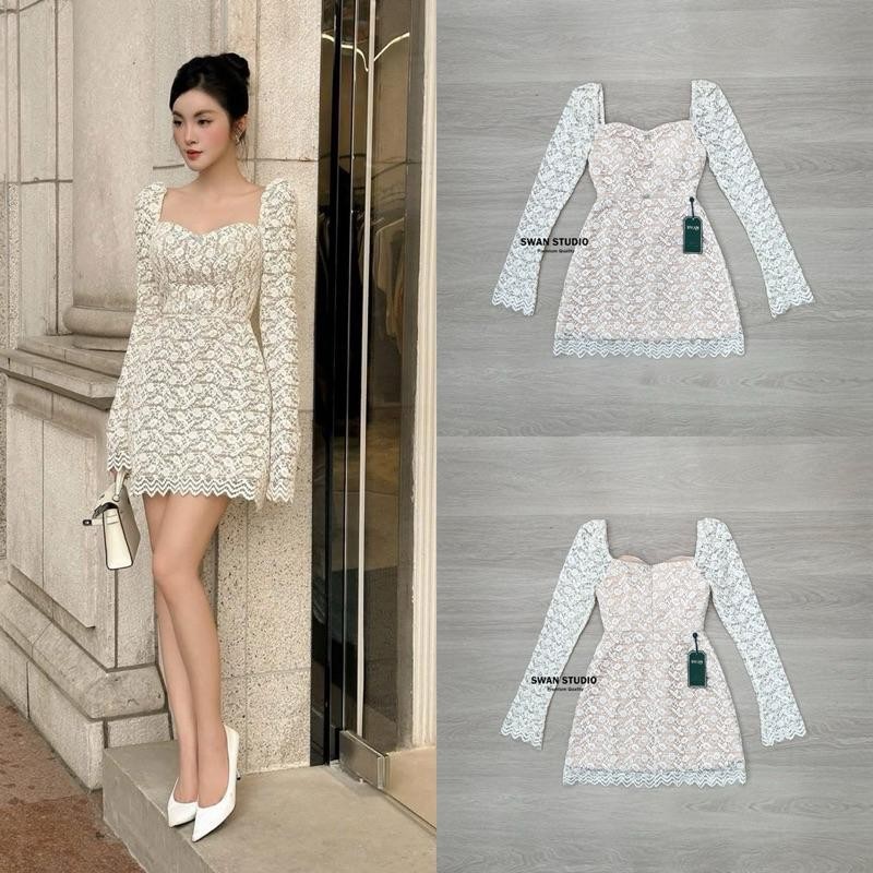 NN. (พร้อมส่ง) มินิเดินทางรสแขนยาวลูกไม้สีครีม งานป้าย Swan237 NN.shop