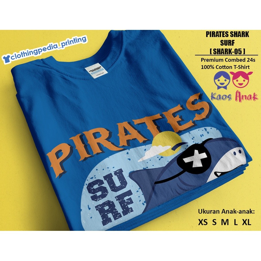 เสื้อยืดเด็ก Baby Shark Pirates Surf เสื้อยืดเด็ก Pirate Shark 100-150cm