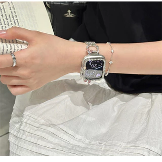 Hello Kitty Diamond Bow Bling Case สําหรับ I-Watch ขนาด 46/42 มม.40 มม.41 มม.44 M 45 มม.เพชรกันชน + หน้าจอสําหรับ iWatch Series 10 9 8 7 6 5 4 SE 2 Smart Watch Case