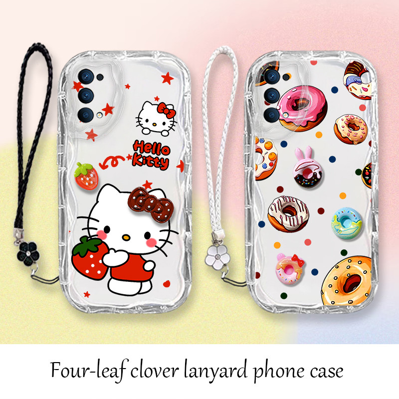 เคส OPPO A54 5G A74 5G Wave รูปโปร่งใสการ์ตูนน่ารักเคสโทรศัพท์การ์ตูนสติกเกอร์พลาสติกสร้อยข้อมือ D5D8