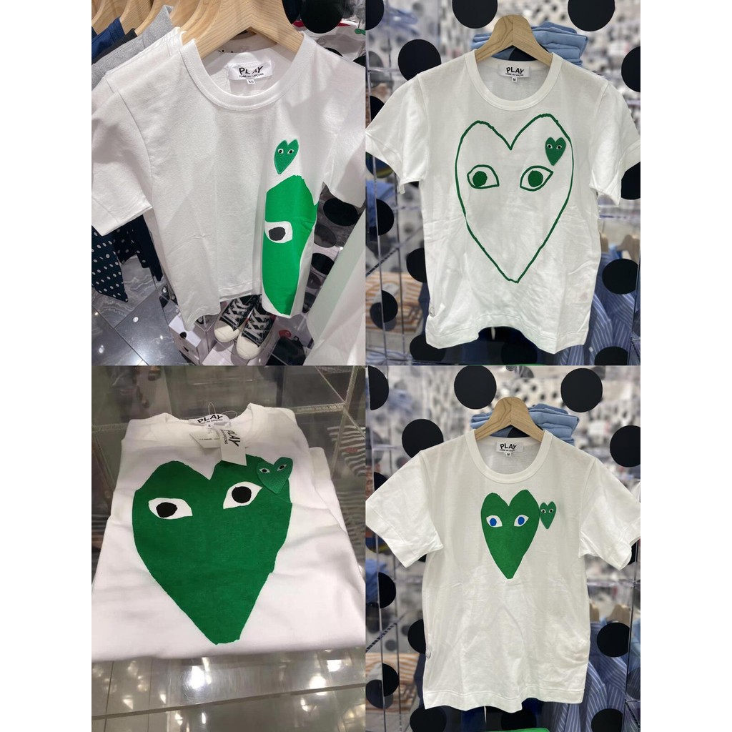 Cdg PLAY เสื้อยืดแขนสั้นพิมพ์ลาย Green Chest Line Love ใหม่