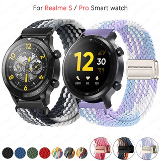 20 มม.22 มม.แม่เหล็ก Braided Loop สําหรับ Realme นาฬิกา S/S pro กีฬาสายรัดข้อมืออุปกรณ์เสริมสําหรับ Realme นาฬิกา 5 / 3 /3pro /2 / 2Pro / T1 สร้อยข้อมือไนลอนยืดหยุ่น