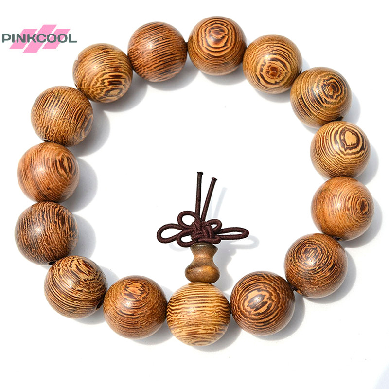 Pinkcool 15 มม. ไม้ทิเบต พระพุทธรูป สวดมนต์ ลูกปัด สร้อยข้อมือ กําไลหม่าล่า สายรัดข้อมือ ขายดี