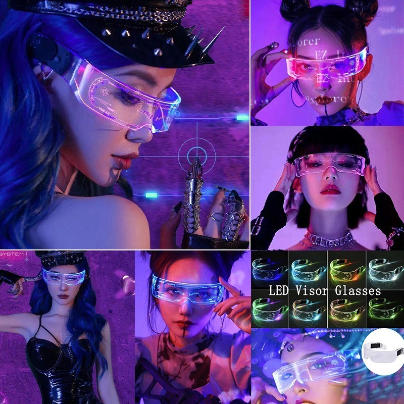 พร้อมส่ง แว่นตา LED เรืองแสงในที่มืด พร็อพสําหรับงานปาร์ตี้ เรืองแสงไฟกระพริบ หลายสไตล์สี