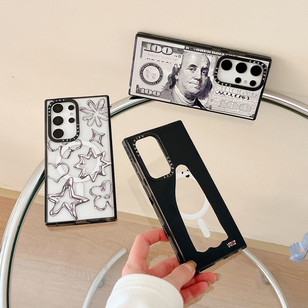 Dollar Little Ghost Liquid Metal Lines Magnetic Hard Clear เคสโทรศัพท์สําหรับ Samsung Galaxy S22 S23