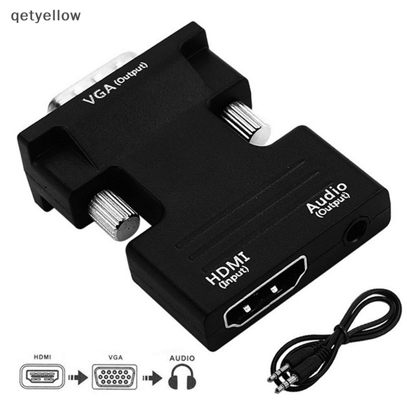 Qetyellow อะแดปเตอร์แปลง HDMI ตัวเมีย เป็น VGA ตัวผู้ พร้อมอะแดปเตอร์เสียง รองรับเอาต์พุตสัญญาณ 1080P TH