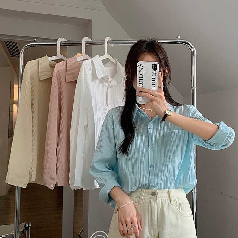 Cuties❤️ w227 เสื้อเชิ้ตคอปก  เสื้อคลุมแขนยาว คัลเลอร์ฟูล  ป้องกันแดดสไตล์เกาหลี สําหรับผู้หญิง