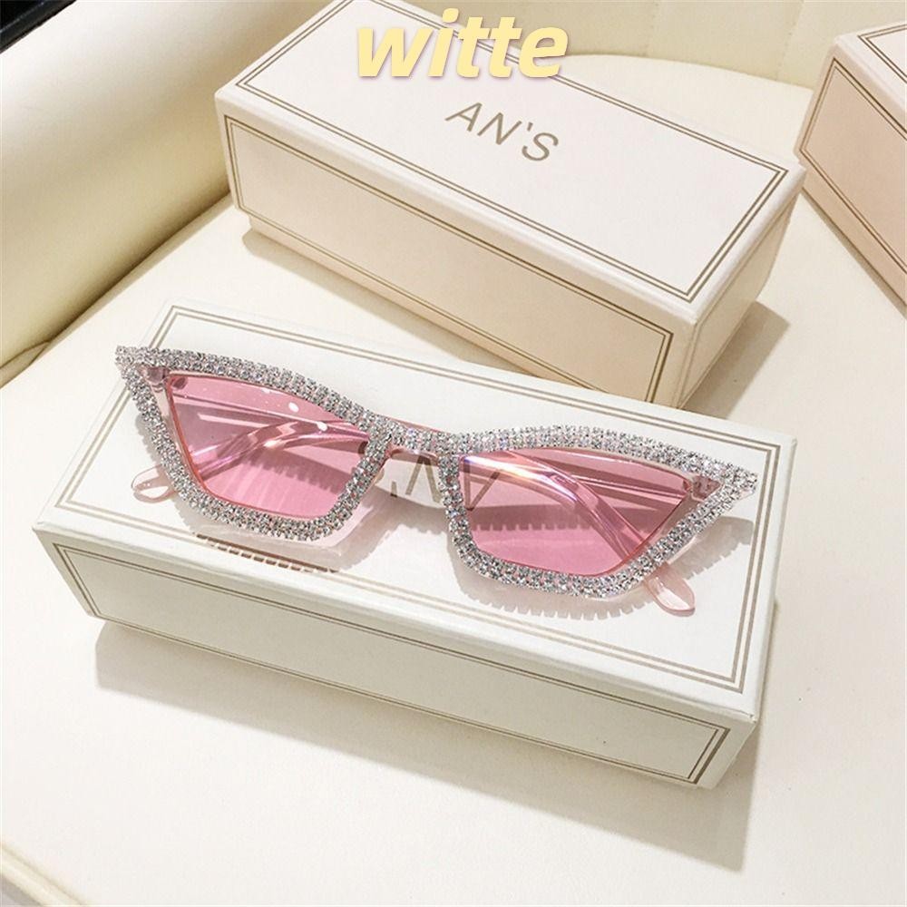 Witte แว่นตากันแดด กรอบสามเหลี่ยม ประดับเพชรคริสตัล กลิตเตอร์ ทรงตาแมว ขนาดเล็ก สําหรับผู้หญิง ปาร์ตี้ดิสโก้