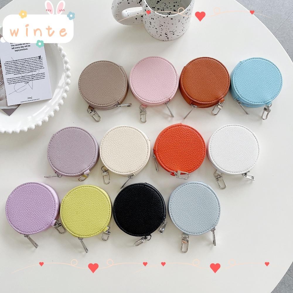 Winte กระเป๋าสตางค์ ใบสั้น หนัง PU มีซิป ทรงกลม ขนาดเล็ก ใส่เหรียญได้ แฟชั่นสําหรับสตรี