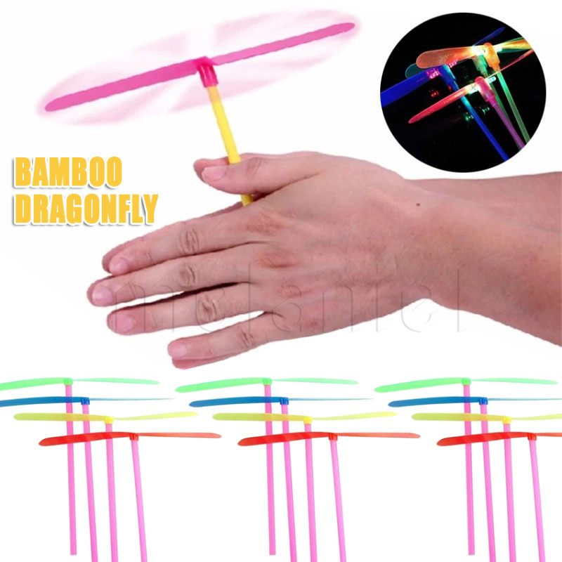 มือกลางแจ้งผลักดันบินของเล่น/คลาสสิกคิดถึงพลาสติกไม้ไผ่แมลงปอใบพัดของเล่น/บินเฮลิคอปเตอร์ของเล่นที่มีไฟกระพริบ/เด็กวันเกิดพรรคโปรดปรานของข