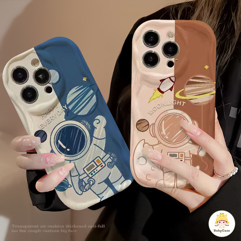 การ์ตูนน่ารักอวกาศน่ารักนักบินอวกาศปกอ่อนสำหรับ iPhone 11 12 15 13 14 Pro Max 7Plus XR X XS Max 7 8 Plus 12 13 mini SE