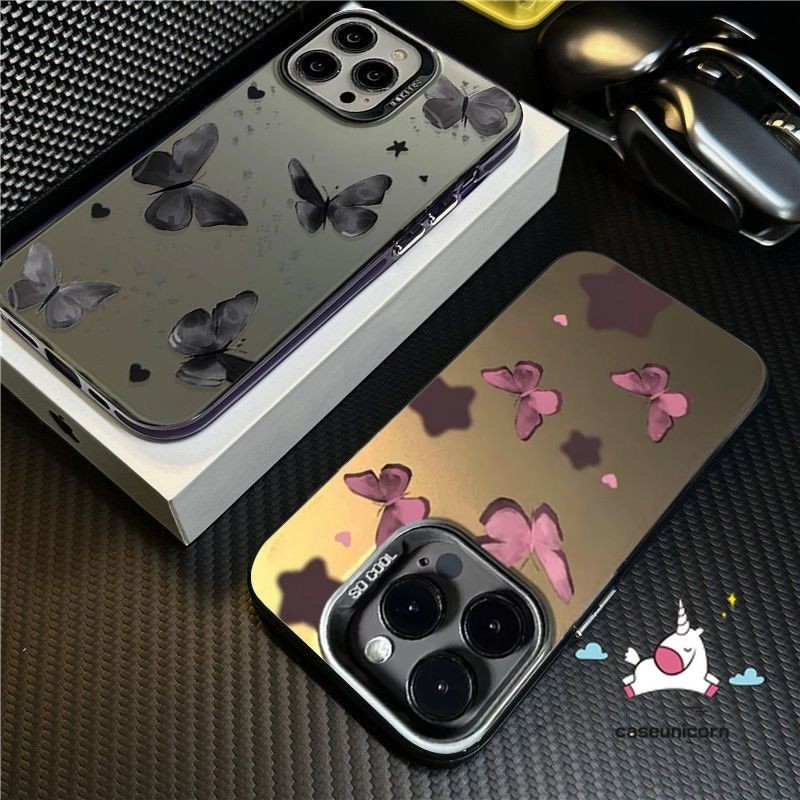 เคสโทรศัพท์มือถือ ชุบโลหะ ลายผีเสื้อ ดาว ท้องฟ้ากลางคืน หรูหรา สําหรับ IPhone 7Plus XR 14 11 12 15 13 Pro Max 7 8 Plus XS Max X SE 2020
