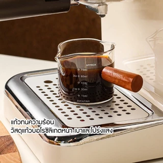 ☕☕☕แก้วตวง กาแฟ ด้ามไม้ สองปากเท แก้วช็อต 50-75-150ml.