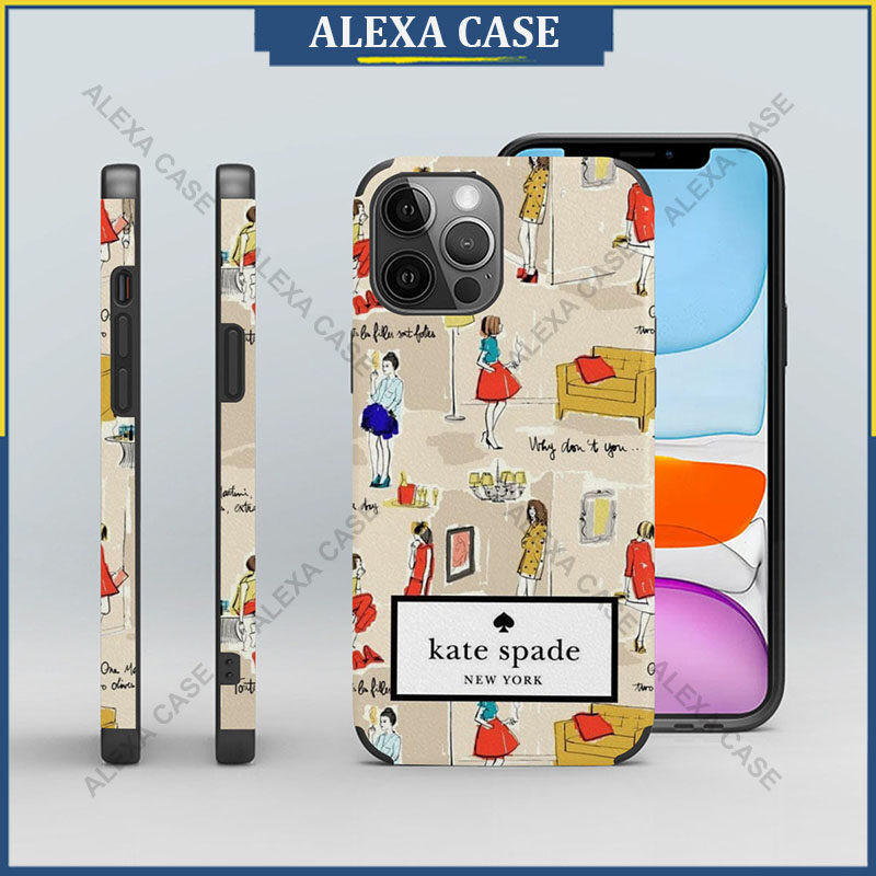 เคสป้องกันโทรศัพท์มือถือหนังแกะ ลาย Kate Spade สําหรับ iPhone 15 Pro Max 14 Pro Max 13 Pro Max 12 Pro Max XS Max 8 Plus SE A46XL5