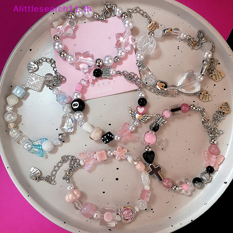 Alittlesearch11 Goth สร้อยข้อมือลูกปัด รูปหัวใจ ดาวน่ารัก สไตล์วินเทจ ฮาราจูกุ Y2k EMO 2000s TH