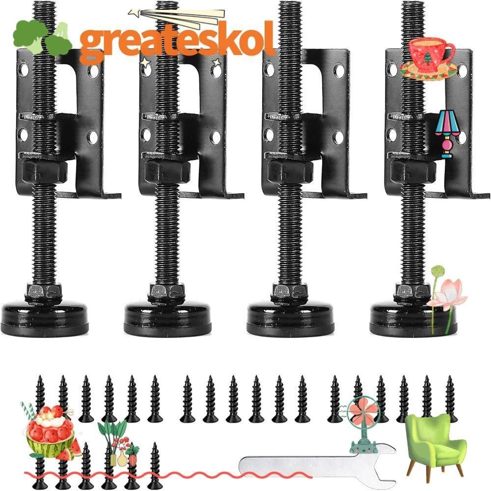Greateskol ขาปรับระดับเฟอร์นิเจอร์ เหล็ก 10 ซม. ปรับได้ สีดํา สําหรับโต๊ะทํางาน ตู้ 4 แพ็ก