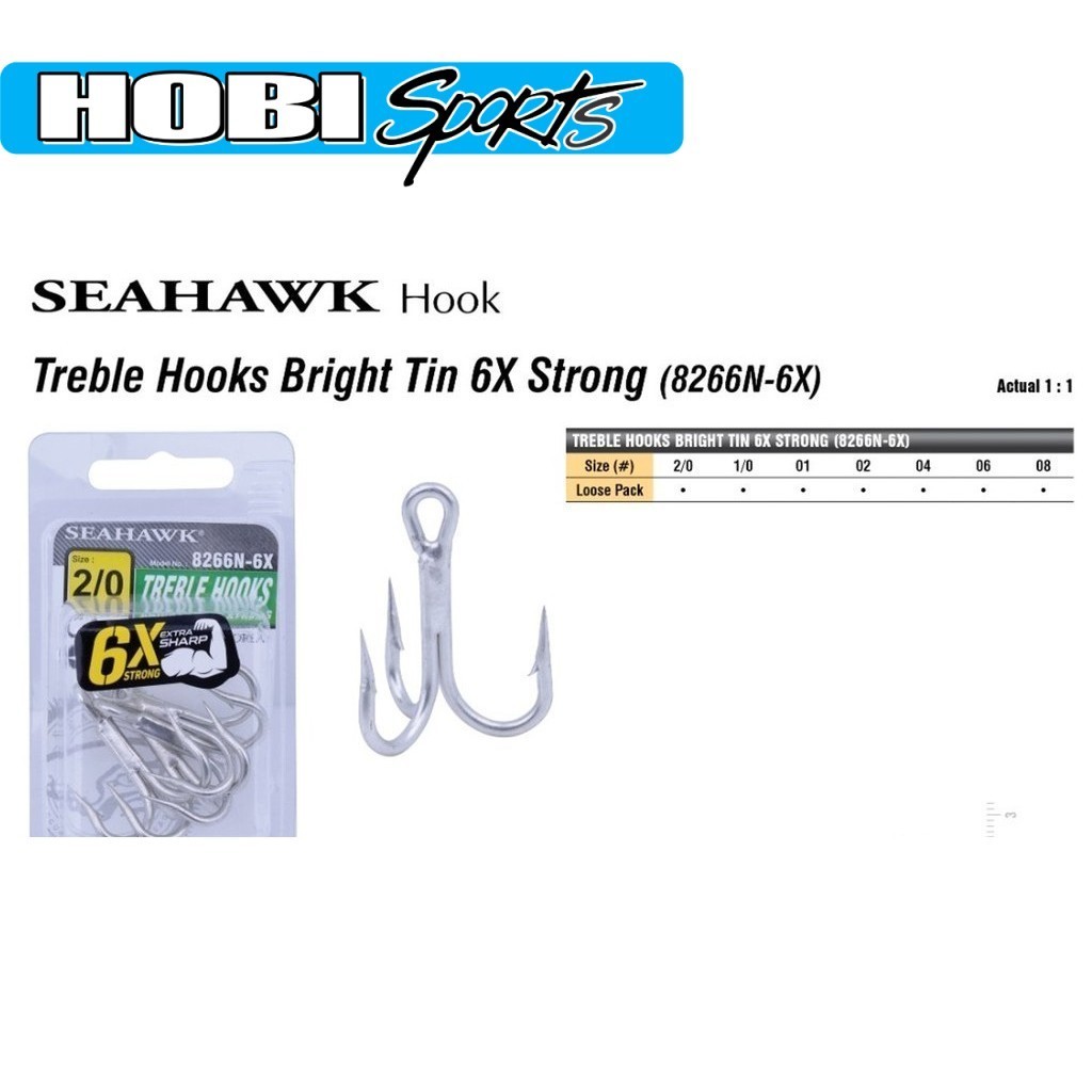 SEAHAWK HOOKS ((TAJAM ) 8266N-6X TREBLE ( BRIGHT ) ตะขอ (( TAJAM/TAN/SW/FW/LASAK/KUT))) ตะขอ
