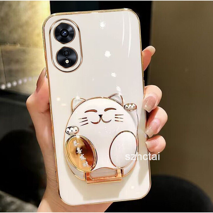 เคสโทรศัพท์ OPPO A79 A18 A38 A58 A78 A98 เคสโทรศัพท์ เคสโทรศัพท์พร้อมขาตั้งแมวกวัก Gong Xi Fa Cai