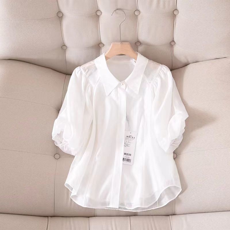 เสื้อเชิ้ตแขนพัฟ ระบายอากาศ ทรงหลวม เข้ากับทุกการแต่งกาย สไตล์เกาหลี สําหรับผู้หญิง
