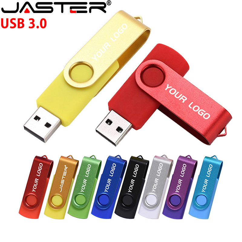 Jaster แฟลชไดรฟ์ USB 3.0 พลาสติก พร้อมพวงกุญแจ กันน้ํา หมุนได้ 128GB 64GB 32GB 16GB