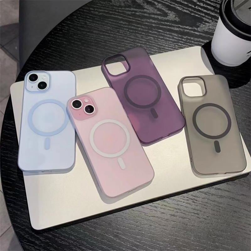 แม่เหล็กหลุมขนาดใหญ่สีทึบโปร่งใสบางเฉียบป้องกันการตกเคสโทรศัพท์เหมาะสําหรับ ไอโฟน 11 12 13 14 15 มือโปร สูงสุด 15 14 บวก