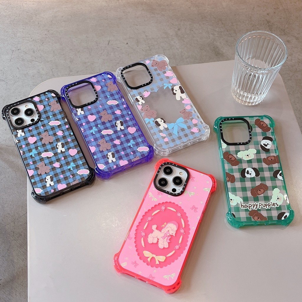 Happy Puppies Bear Dog Bounce เคสโทรศัพท์สําหรับ iPhone 16 15 14 13 12 11 Pro Max , Clear Soft หนา TPU
