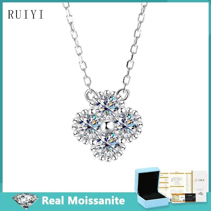1.2ct สร้อยคอเงินแท้ 925 จี้ใบโคลเวอร์ ประดับเพชรโมอิส หรูหรา เครื่องประดับ สําหรับผู้หญิง