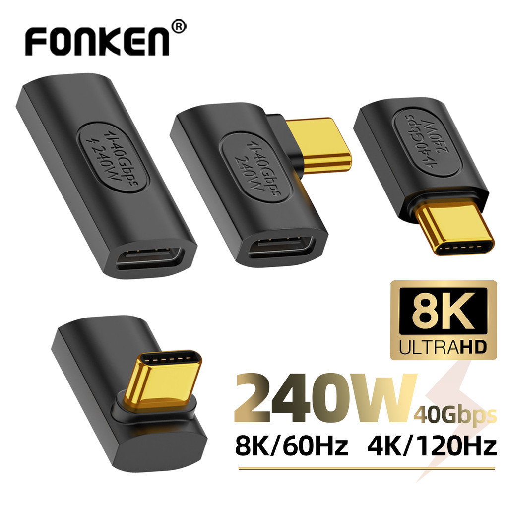 Fonken อะแดปเตอร์แปลงข้อมูล USB4.0 40Gbps 240W USB C เป็น Type C PD 8K@60Hz USB-C OTG สําหรับ McBook Xiaomi Huawei Samsung