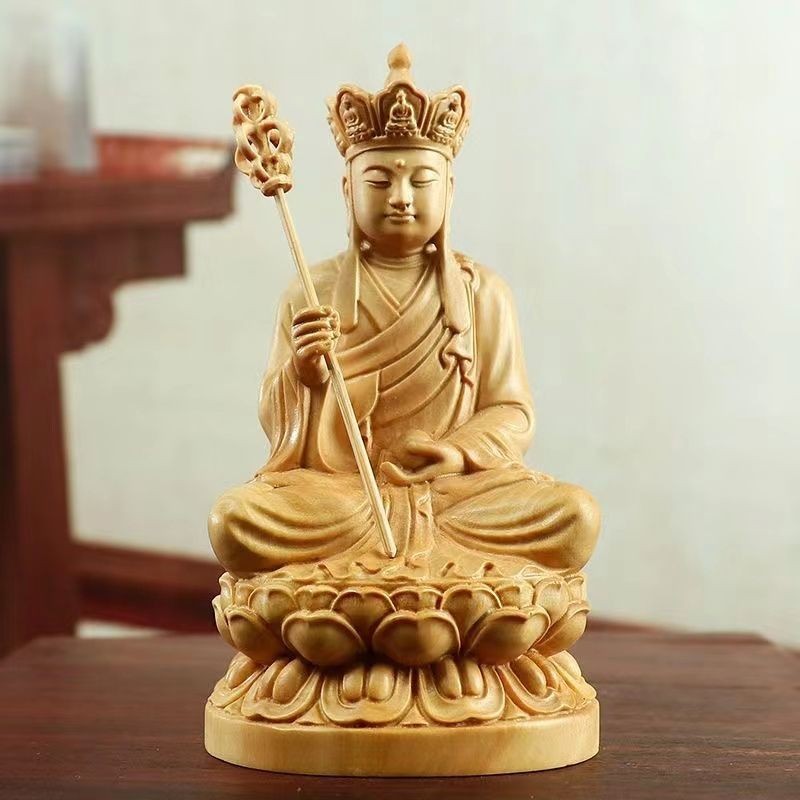 Jizo King พระโพธิสัตว ์ Cypress ไม ้ แกะสลักตกแต ่ งบ ้ านในครัวเรือนบูชาห ้ องนั ่ งเล ่ นพระพุทธรูป Town House F