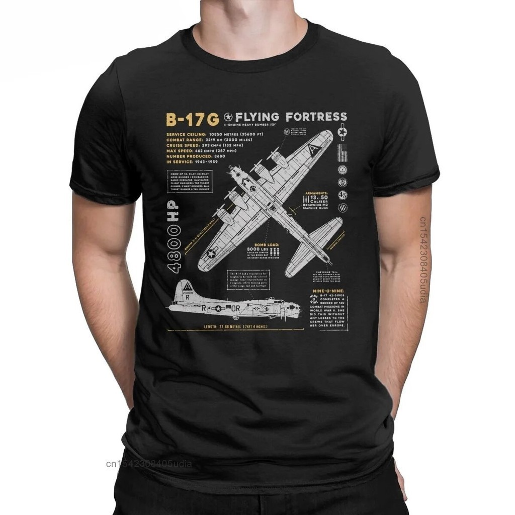 เสื้อยืดผู้ชาย B-17 Flying Fortress Cotton Tees Fighter Plane War Pilot เครื่องบินเครื่องบินเสื้อยืด