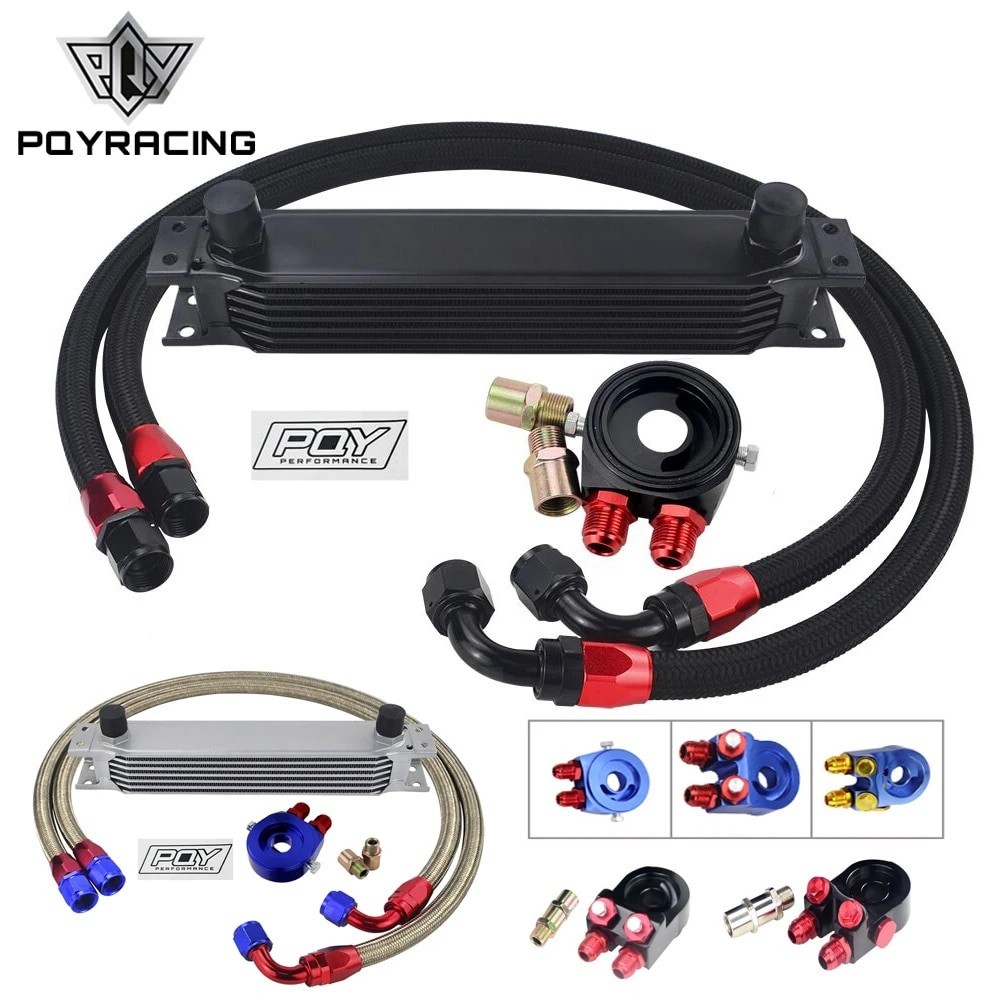 7 Rows Oil Cooler Kit AN10 Transmission Oil Cooler Kit + Oil Filter Adapter + Stainless Steel Braided Hose With PQY Stic