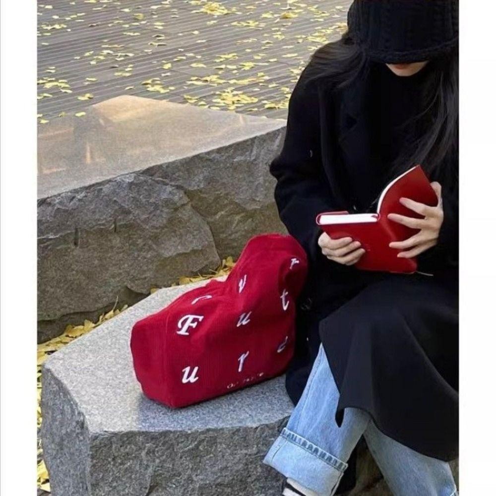 DSLONG กระเป๋าสะพาย, Corduroy ปักกระเป๋าถือความจุขนาดใหญ่, Fashion Letter Shopping Tote Bag Women