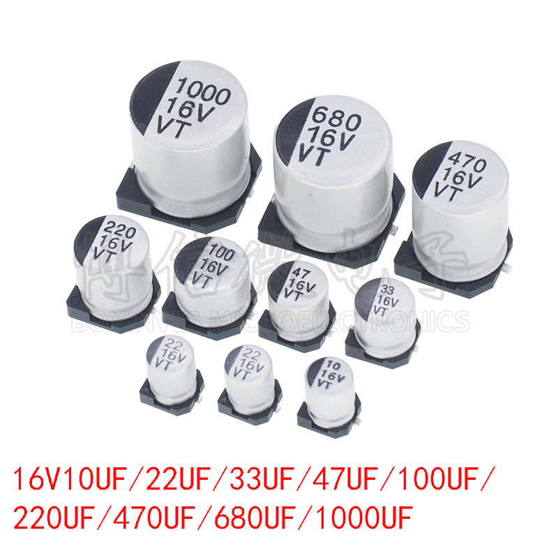 ตัวเก็บประจุอลูมิเนียมไฟฟ้า SMD 10V 16V 25V 35V 50V 10UF 22UF 33U 47UF 100UF 100 ชิ้น