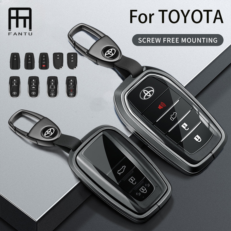 Ftu เคสกุญแจรีโมตรถยนต์ อะลูมิเนียมอัลลอย พร้อมพวงกุญแจ สําหรับ Toyota CHR Prado Camry Avalon RAV4 Vios Hilux Fortuner Corolla Cross Avalon Prius GT86 I