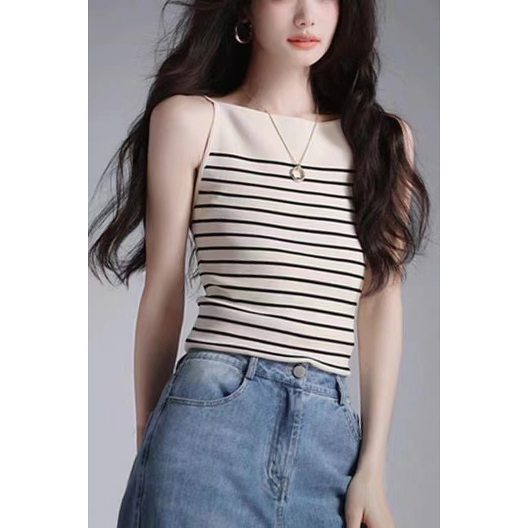 Balamy เสื้อสายเดี่ยว ผ้าถัก ลายทาง สไตล์ฮ่องกง เรโทร เหมาะกับฤดูร้อน สําหรับผู้หญิง