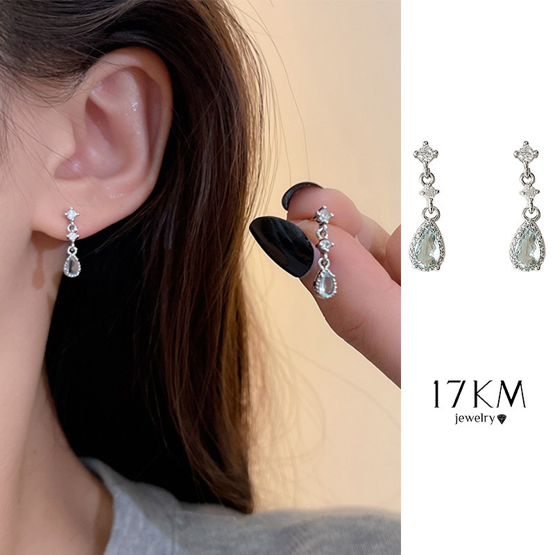 17 กม. ที่เรียบง่าย เพทาย หยดน้ํา ต่างหูคริสตัล หยดน้ํา ต่างหูเงิน สําหรับเครื่อ