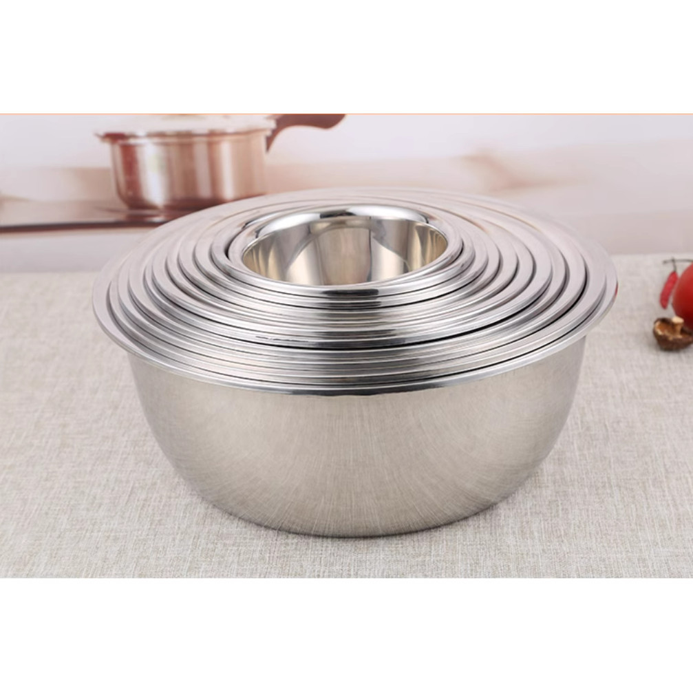 ชามผสมแป้ง แบบหนา ขนาด ชามผสมวัตถุดิบอาหาร กะละมังกลม ถ้วยกลม ชามสแตนเลสแท้ ถ้วยกลม กะละมังกลม เกรด - รูปที่ 4