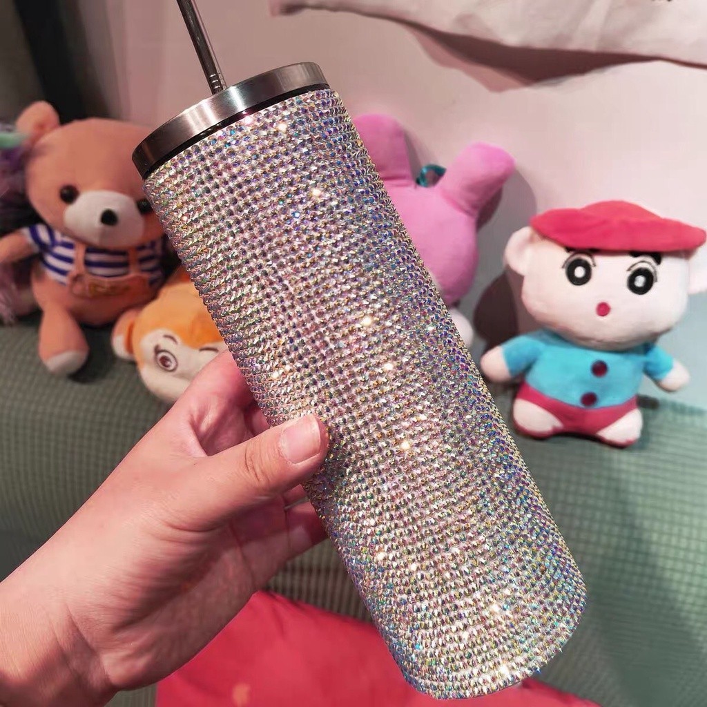 แก้วเก็บความเย็น 👑แก้วเพชร เก็บความเย็น สแตนเลท ขนาด 600ml เยติเพชรวิงค์ๆ เก็บความเย็น ติดคริสตัล 👑