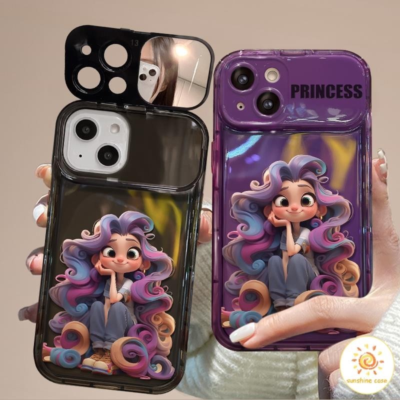 [ส่วนลด]กระจกพลิก กระจกแต่งหน้าเจ้าหญิงผมยาวสีม่วง เคส ไอโฟน 11 For iPhone12 13 14 15 Pro MAX X XS XR XS 7 8 Plus SE2020