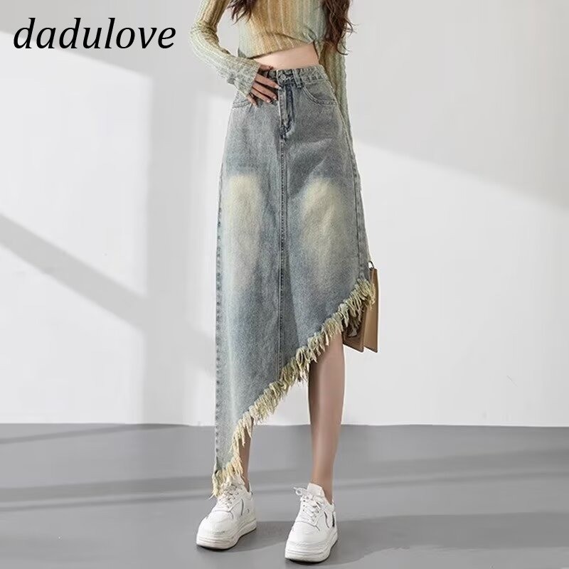 DaDulove New American Ins High Street Retro Denim Skirt Niche High Waist A- Line Skirt plus Size Long Skirt