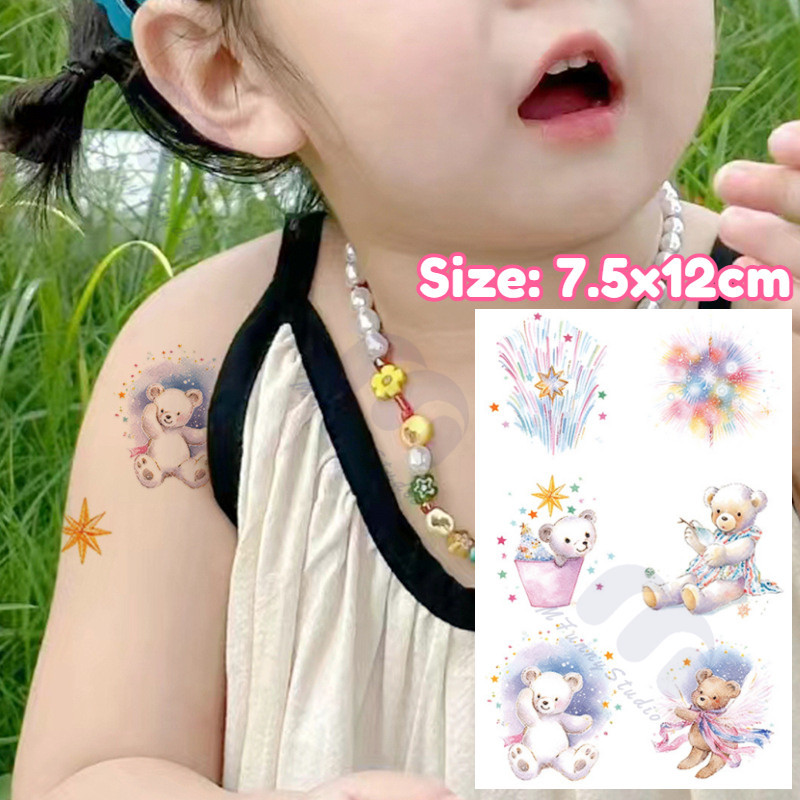 【MF Magic Tattoo】รอยสักชั่วคราว ลายหมีน่ารัก กันน้ํา ติดทนนาน 15 วัน