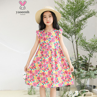 【YAOEENH】พร้อมส่ง ชุดเดรสเจ้าหญิง แขนบิน ลายดอกไม้ ระบายอากา…