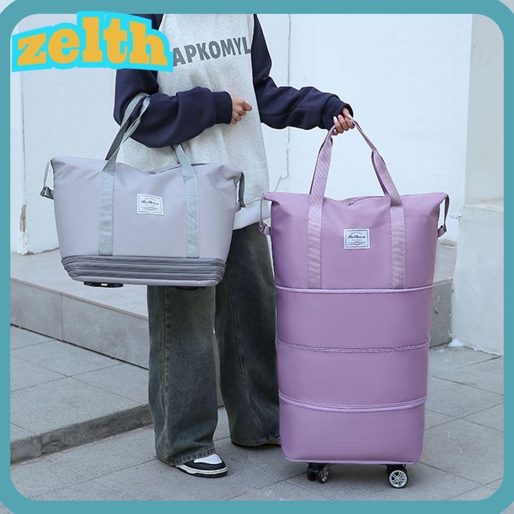 Zelth กระเป๋าถือ กระเป๋าสะพายไหล่ กระเป๋าเดินทาง แบบพับได้ หลายช่อง พร้อมล้อลาก
