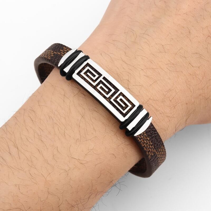 เครื่องประดับ สร้อยข้อมือ สายหนัง สเตนเลส รูปสัญลักษณ์ สไตล์พังก์ ฮิปฮอป สามารถปรับได้ แฟชั่นสําหรับผู้ชาย - รูปที่ 5